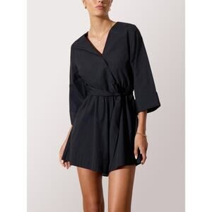 Brochu Walker Lila Romper XS Black 3/4 Wide Belted Sleeve Preppy Minimalist